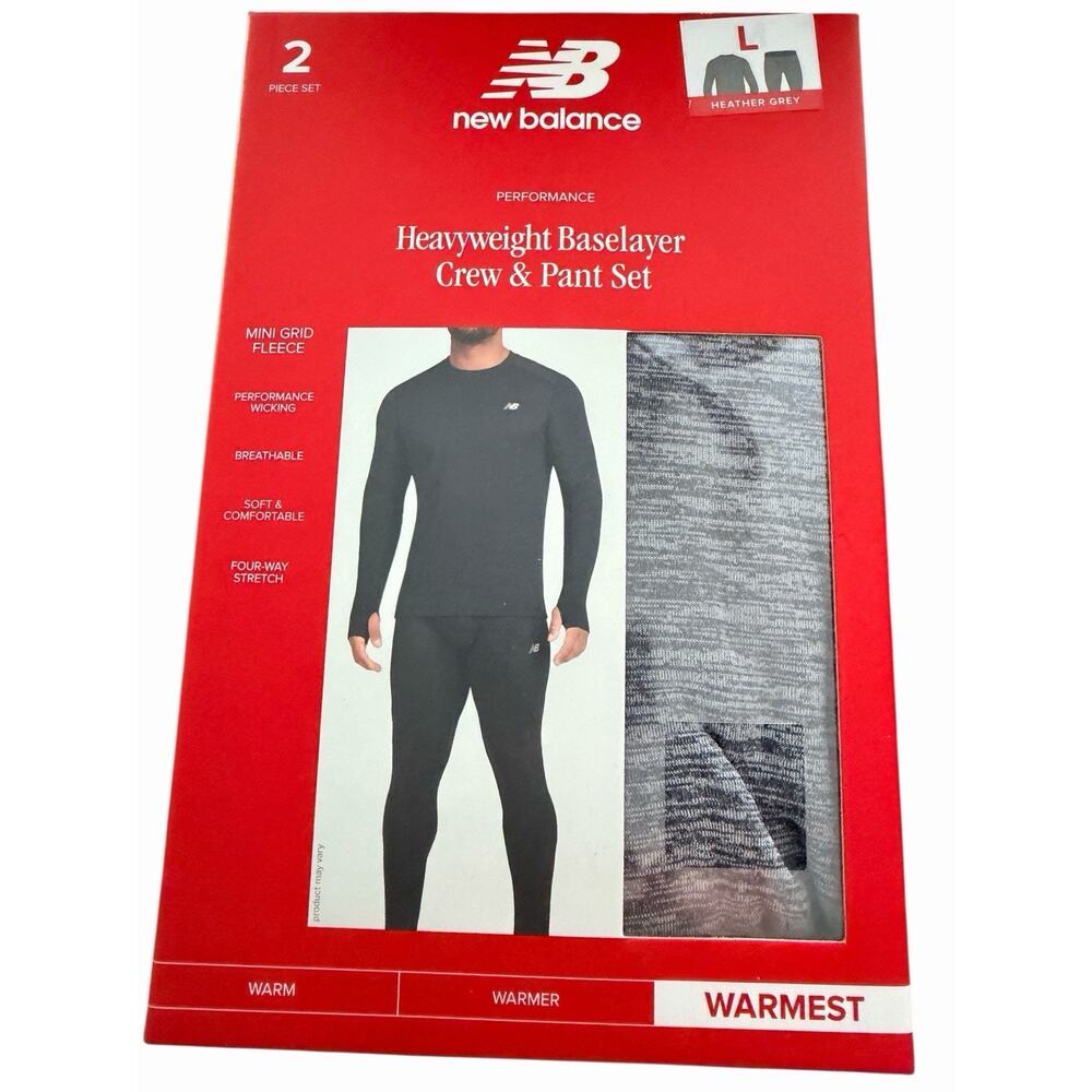 2-Piece Set New Balance Midweight Base Layer Crew / Pant Mens Large Grey SEALED